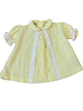 Vintage Fawn Baby Girl Yellow Lace Button Front Dress 21 To 28 Lbs